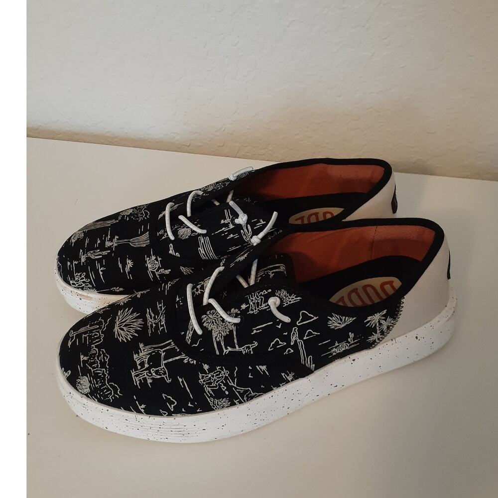 Hey Dude Conway Desert Black White Loafers Sneakers Comfort Mens 7 Ladies 9